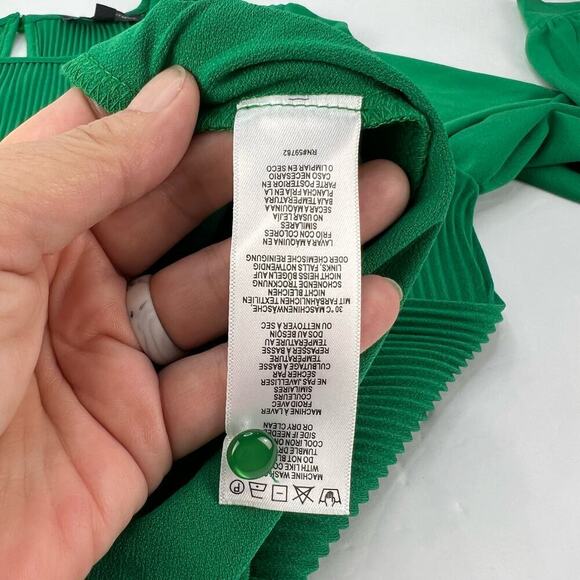 Adriana Papell Pleated Georgette Crepe Blouse Kelly Green Keyhole Blouse Small - Picture 7 of 12